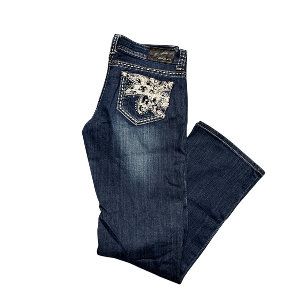 Grace In LA Jeans Y2K Low Rise Bootcut Womens 28 Blue Bling Embellished Casual - Picture 1 of 15